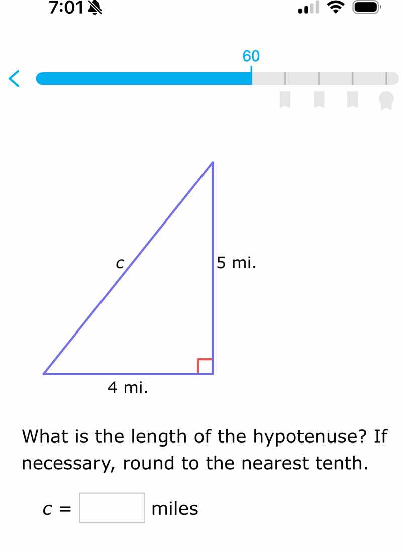 what is the length of the hypotenuse? if necessary, round to the neares…
