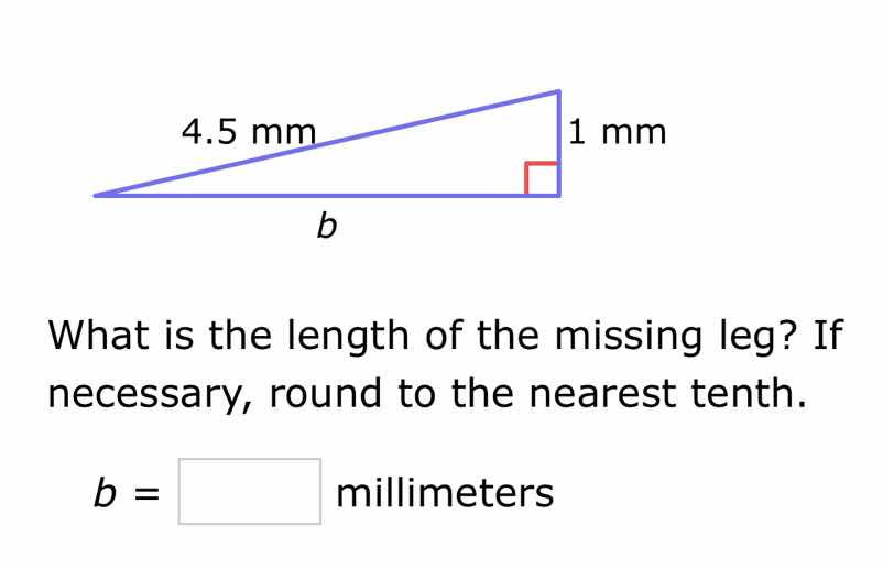 what is the length of the missing leg? if necessary, round to the neare…