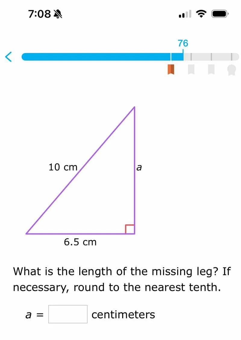 what is the length of the missing leg? if necessary, round to the neare…