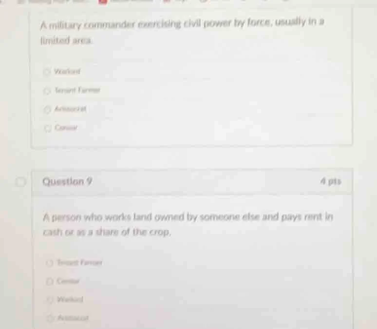 a military commander exercising civil power by force, usually in a limi…