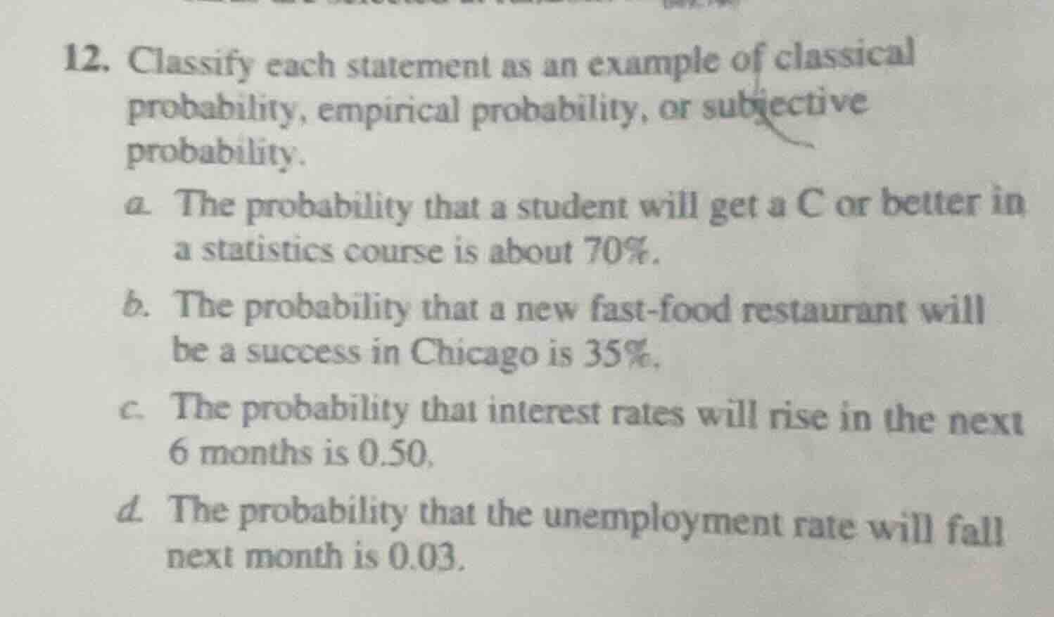 12. classify each statement as an example of classical probability, emp…