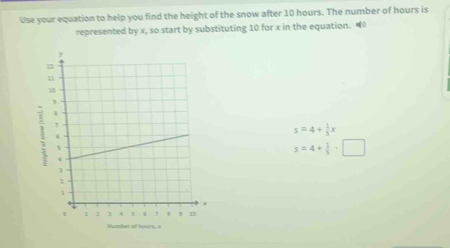 use your equation to help you find the height of the snow after 10 hour…