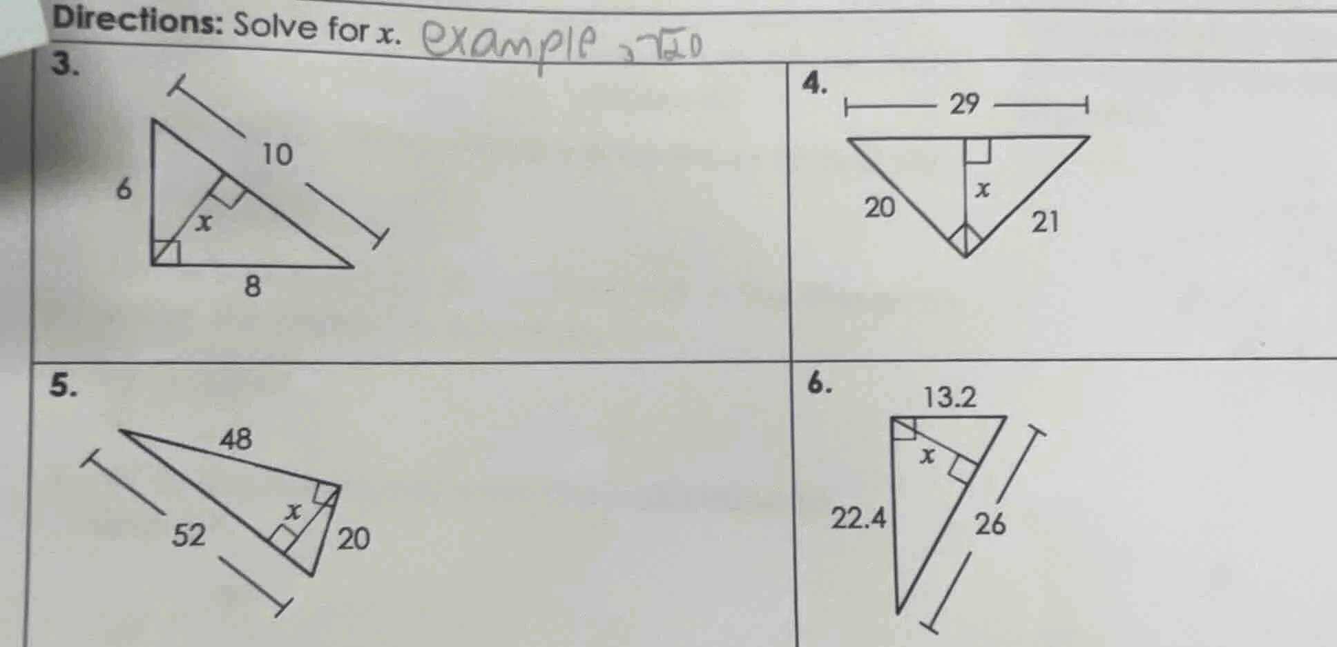 directions: solve for x. 3. 4. 5. 6.