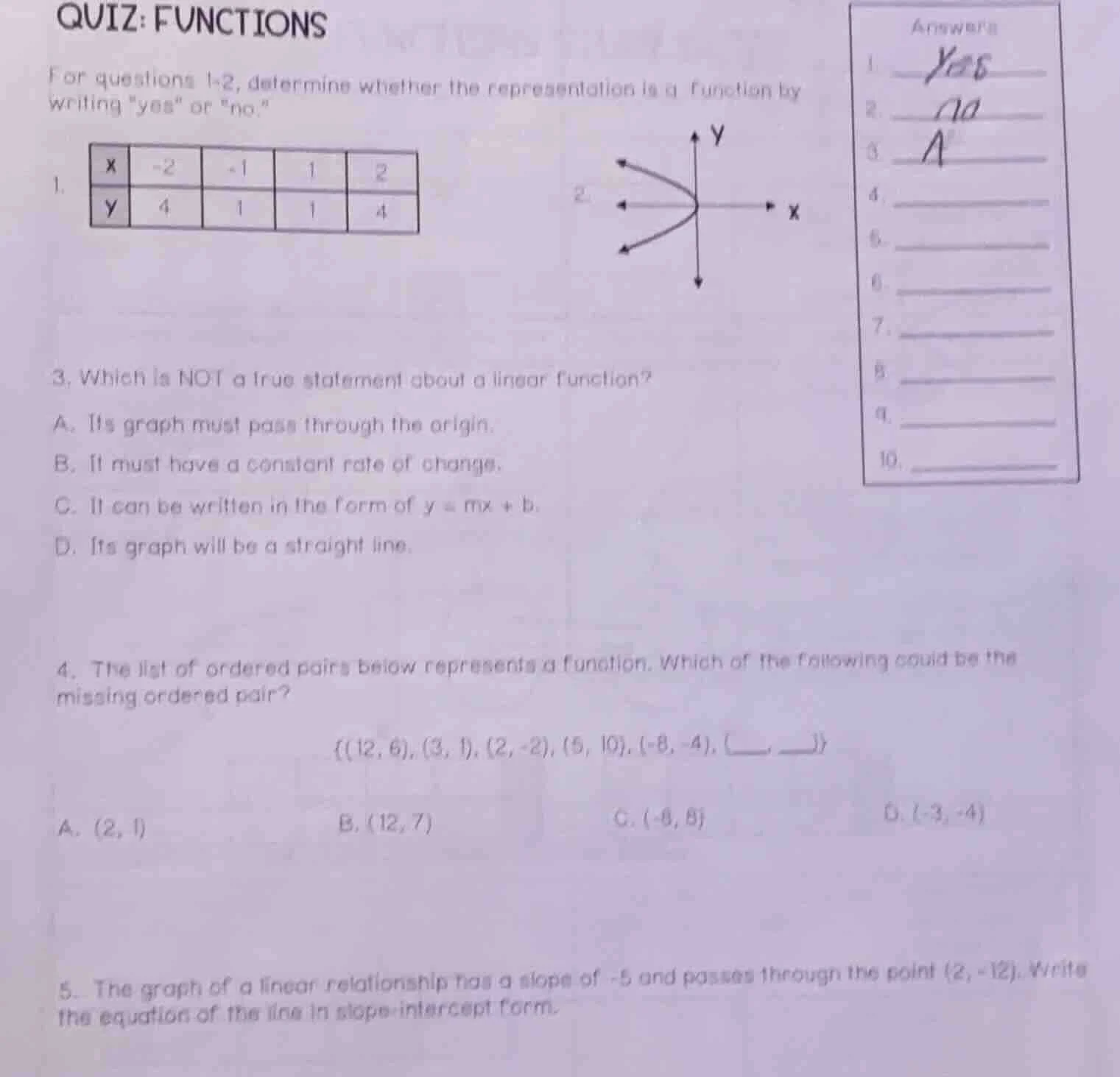 quiz: functions for questions 1-2, determine whether the representation…
