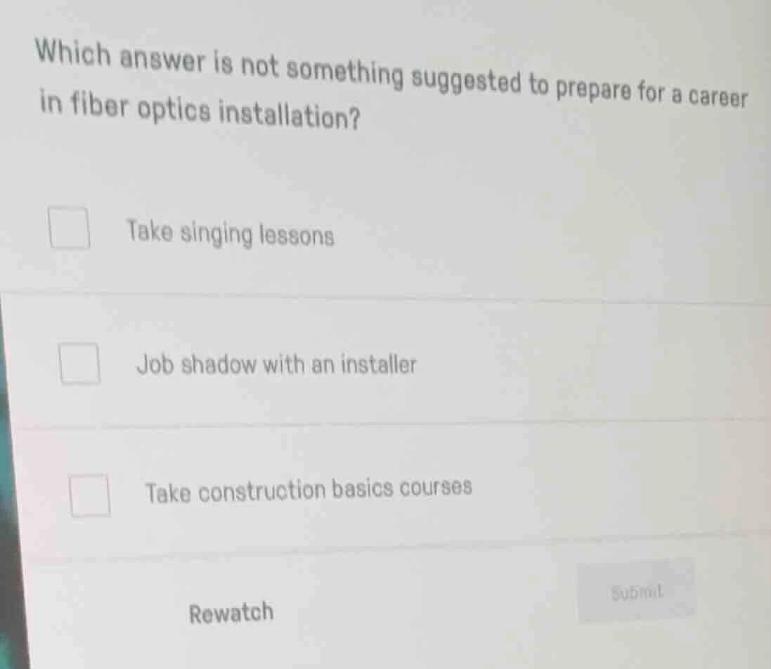 which answer is not something suggested to prepare for a career in fibe…