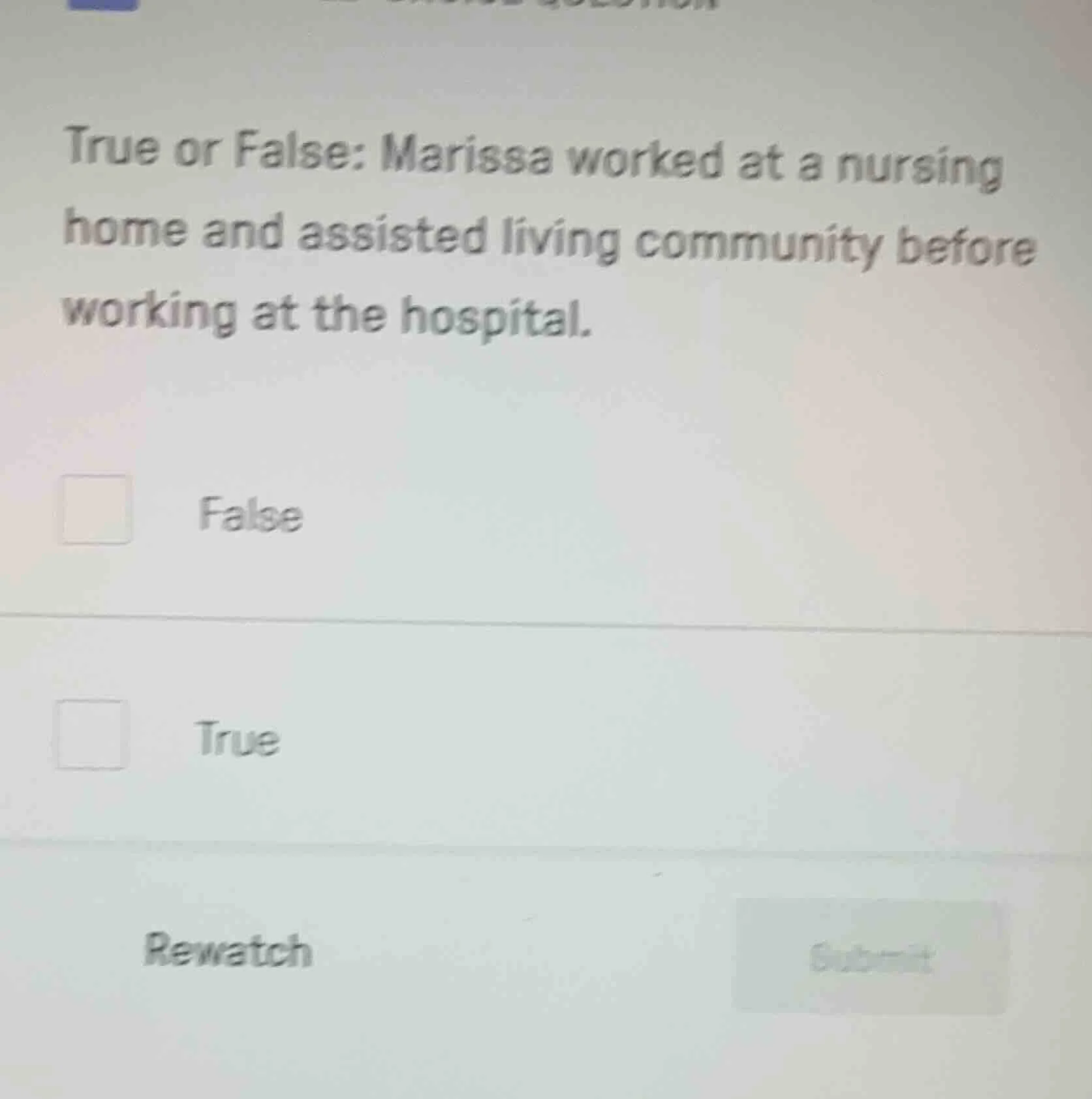 true or false: marissa worked at a nursing home and assisted living com…