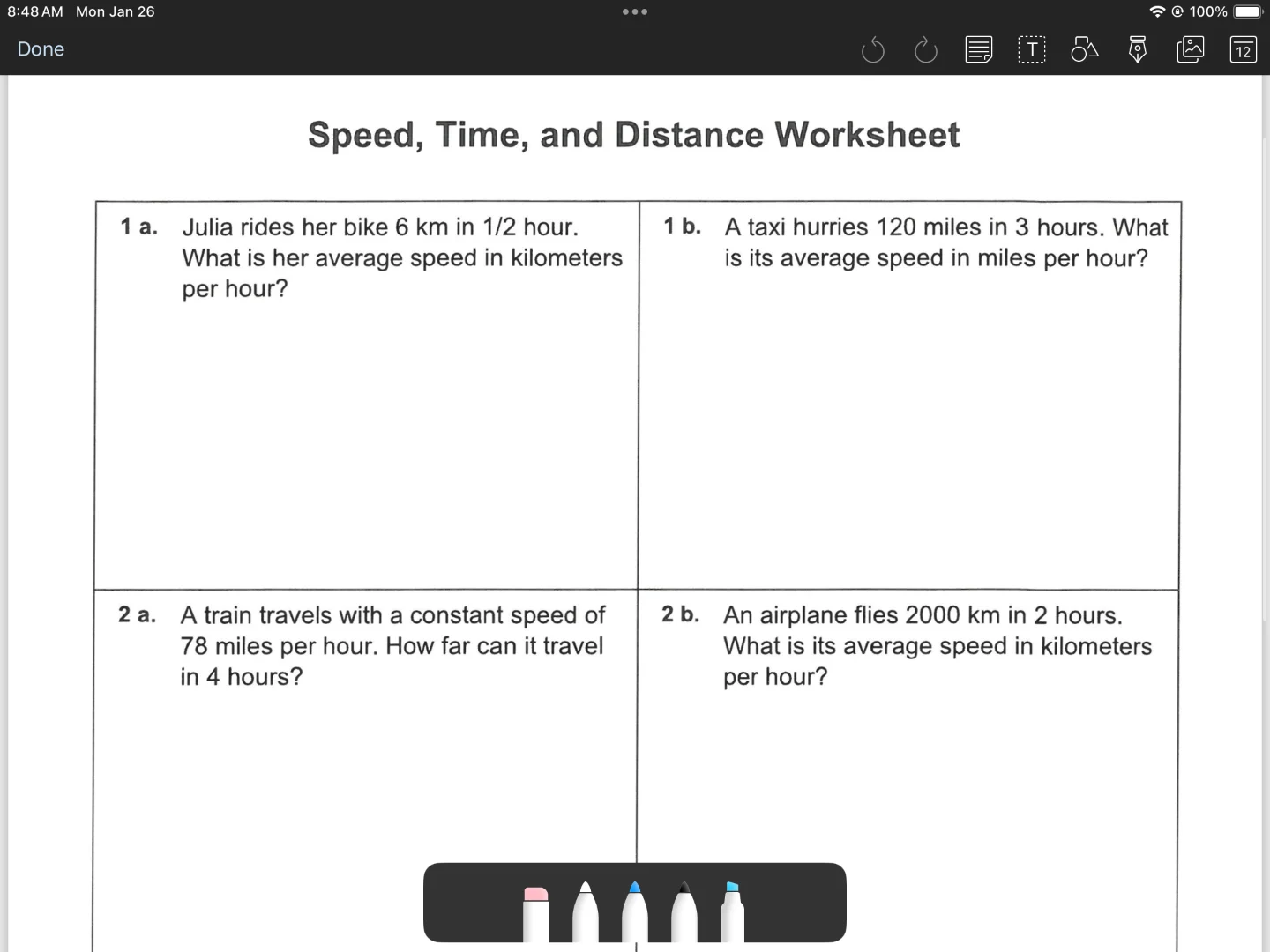 speed, time, and distance worksheet 1 a. julia rides her bike 6 km in 1…