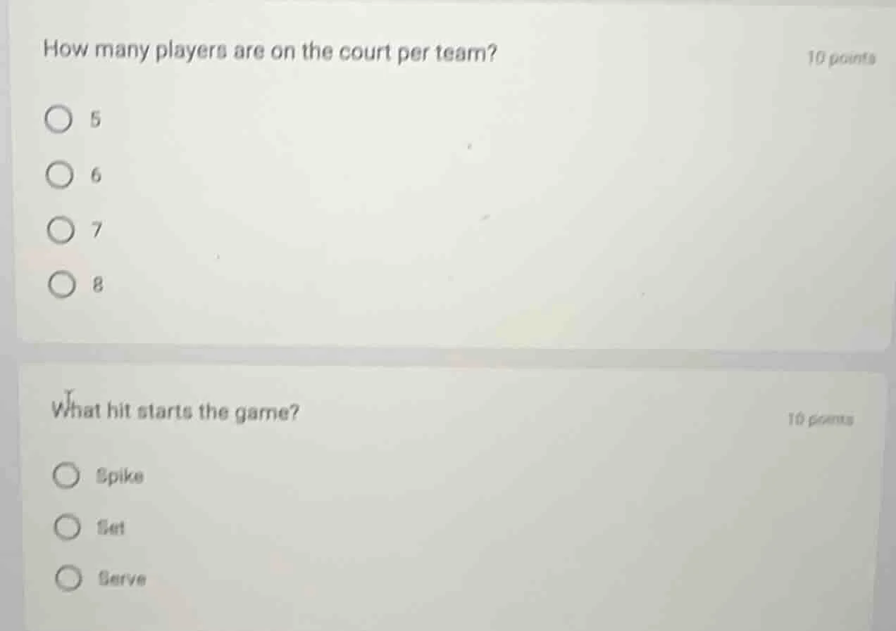 how many players are on the court per team? 5 6 7 8 what hit starts the…