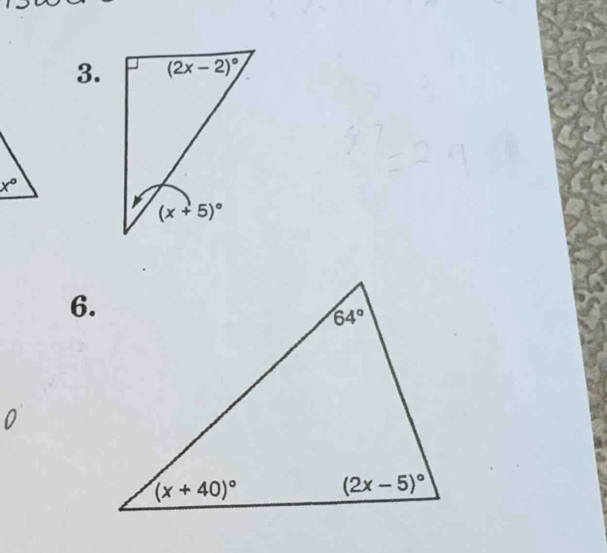 3. 6. 64° (x + 40)° (2x - 5)°