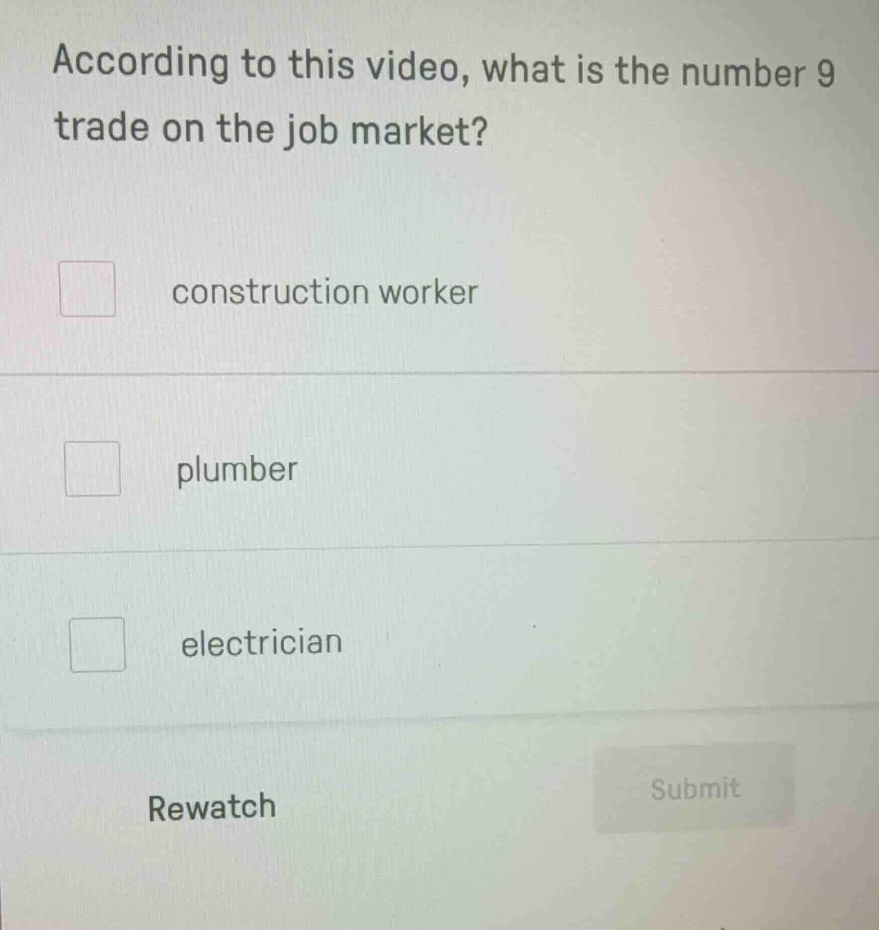 according to this video, what is the number 9 trade on the job market? …