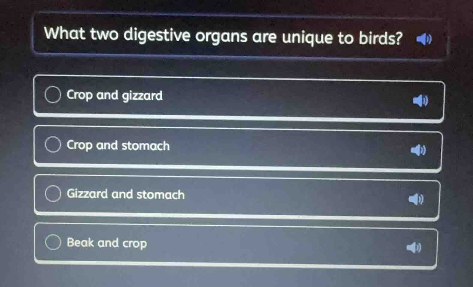 what two digestive organs are unique to birds? crop and gizzard crop an…