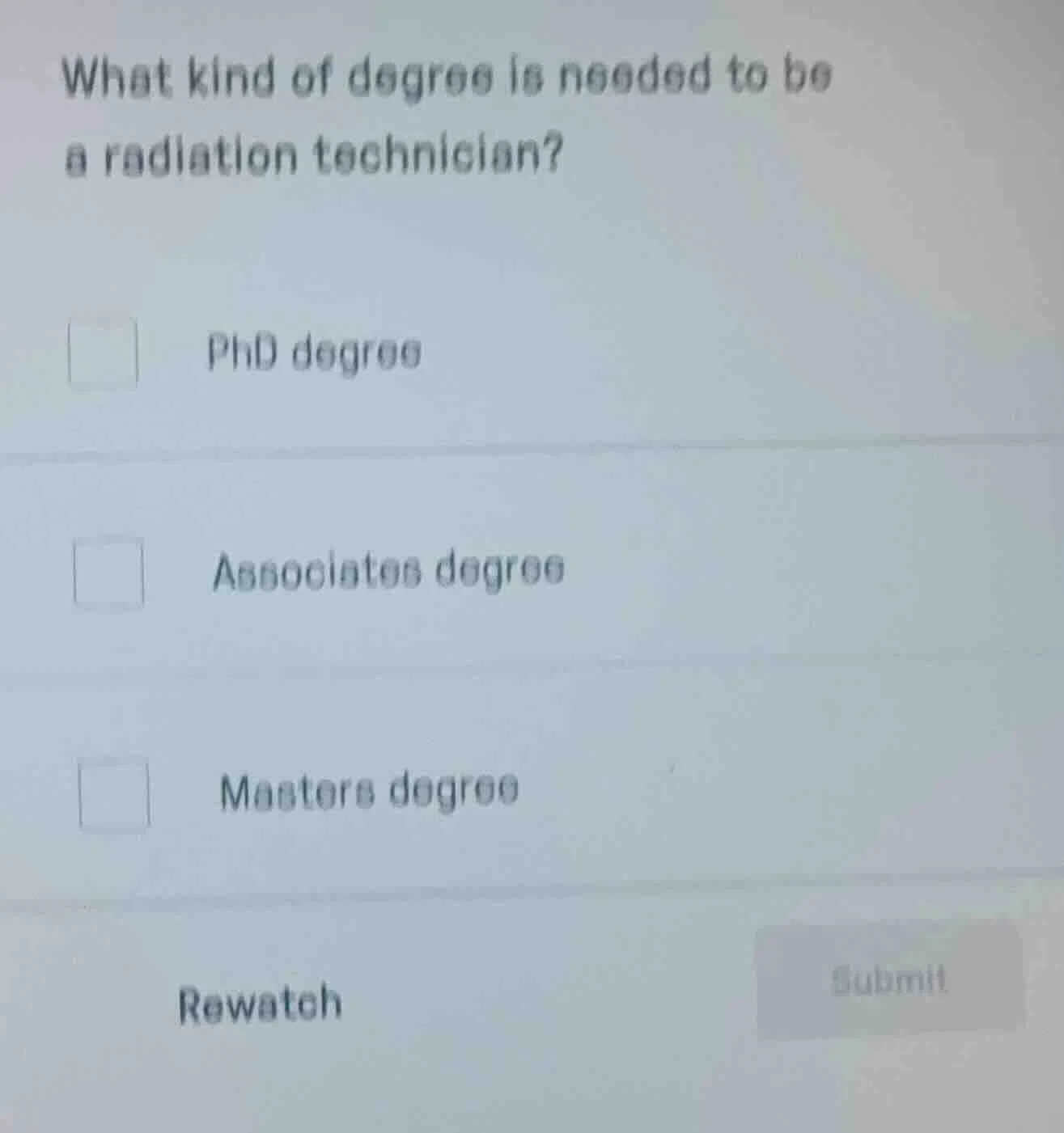 what kind of degree is needed to be a radiation technician? phd degree …