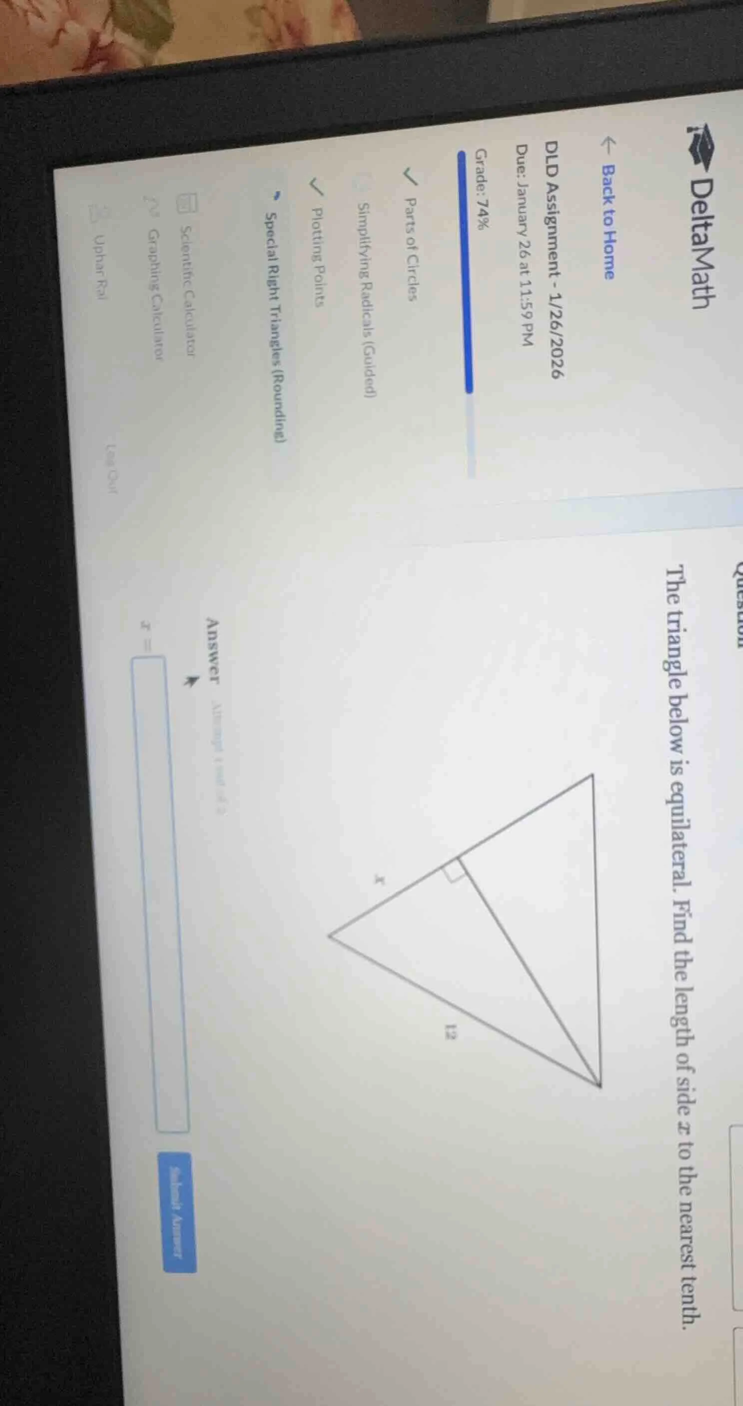 the triangle below is equilateral. find the length of side ( x ) to the…