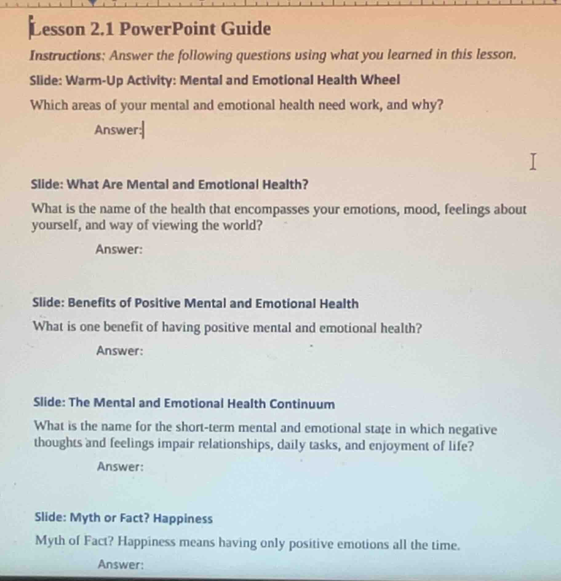 lesson 2.1 powerpoint guide instructions: answer the following question…