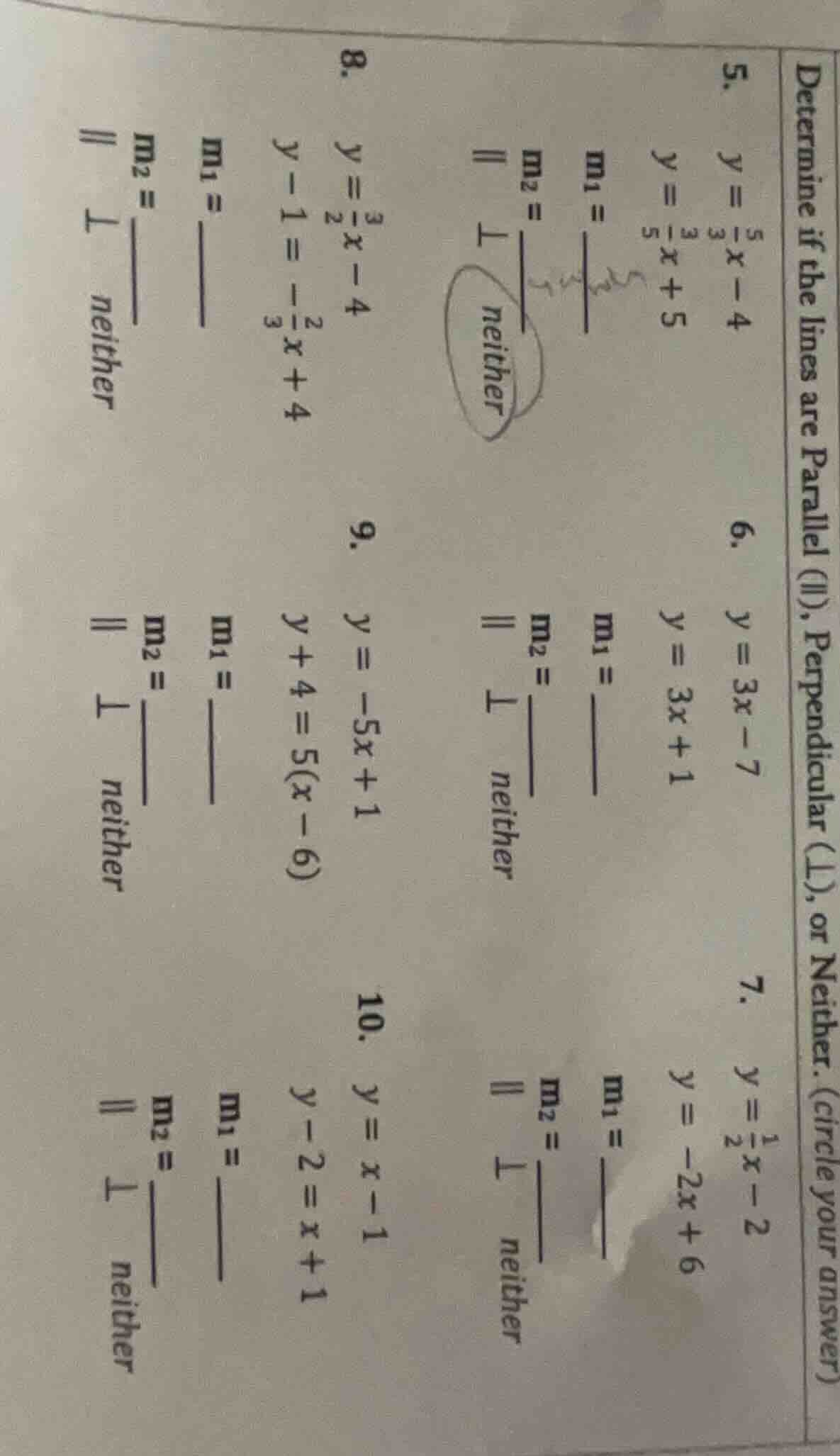 determine if the lines are parallel (∥), perpendicular (⊥), or neither.…