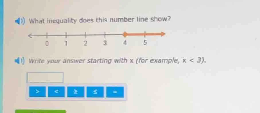 what inequality does this number line show? write your answer starting …
