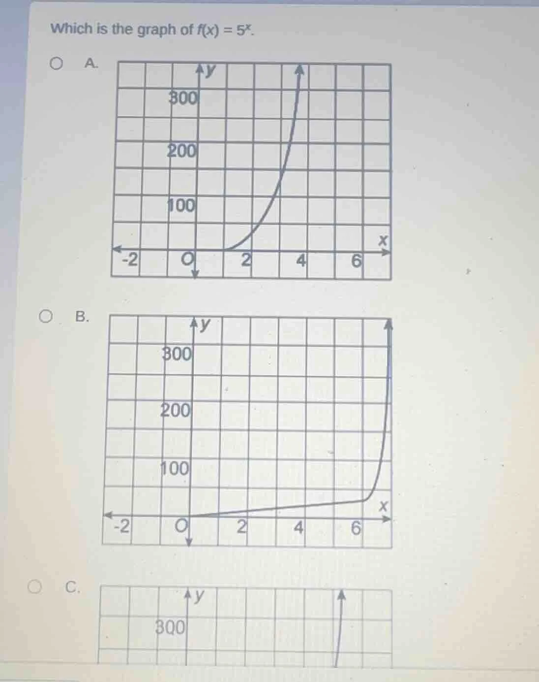 which is the graph of $f(x) = 5^x$.\ \ \\(\\bigcirc\\) a.\ \ \\(\\bigci…