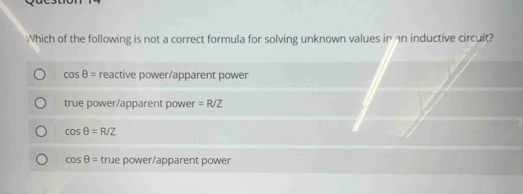 question 14 which of the following is not a correct formula for solving…