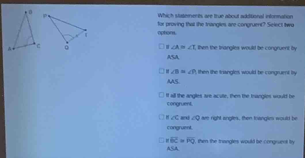 which statements are true about additional information for proving that…