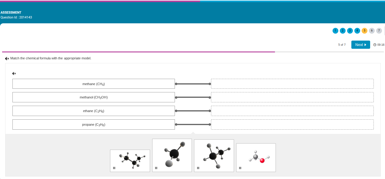 match the chemical formula with the appropriate model. methane (ch₄) me…