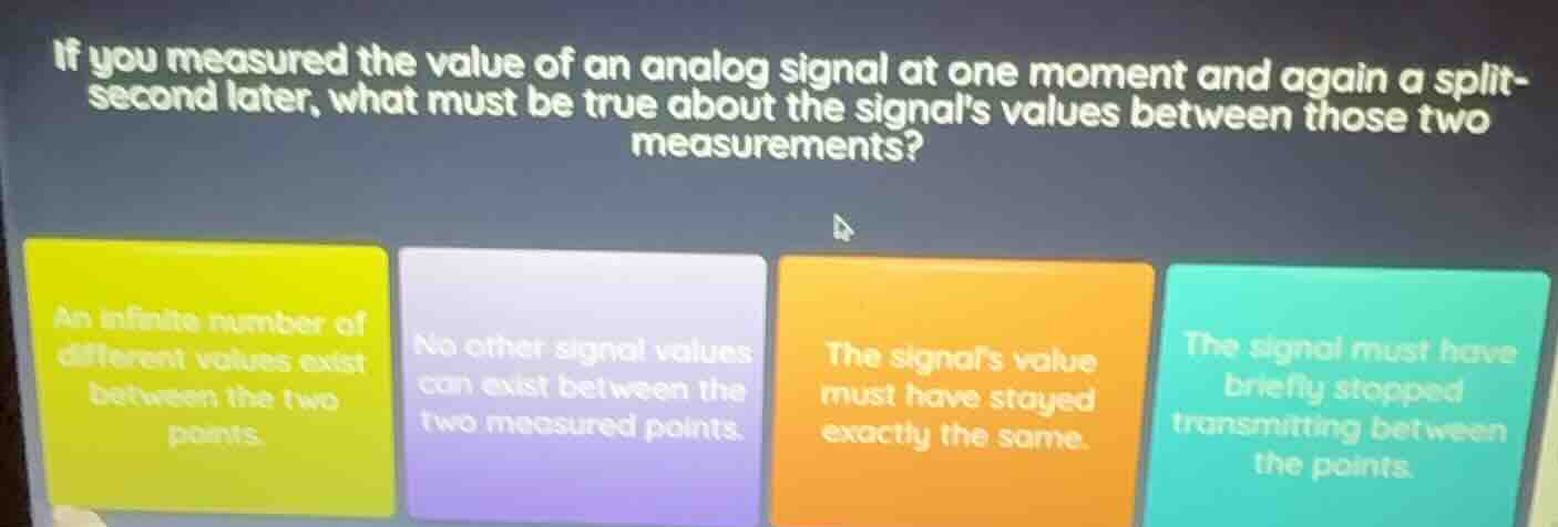 if you measured the value of an analog signal at one moment and again a…