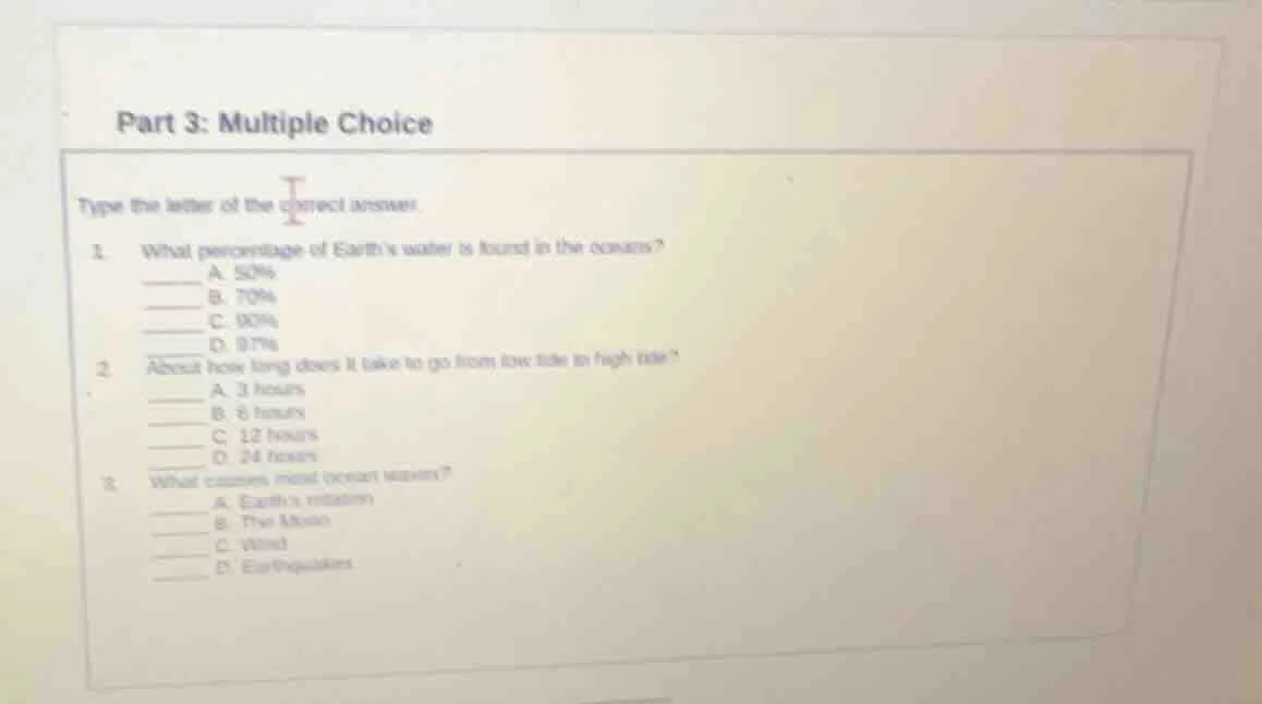 part 3: multiple choice type the letter of the correct answer. 1. what …