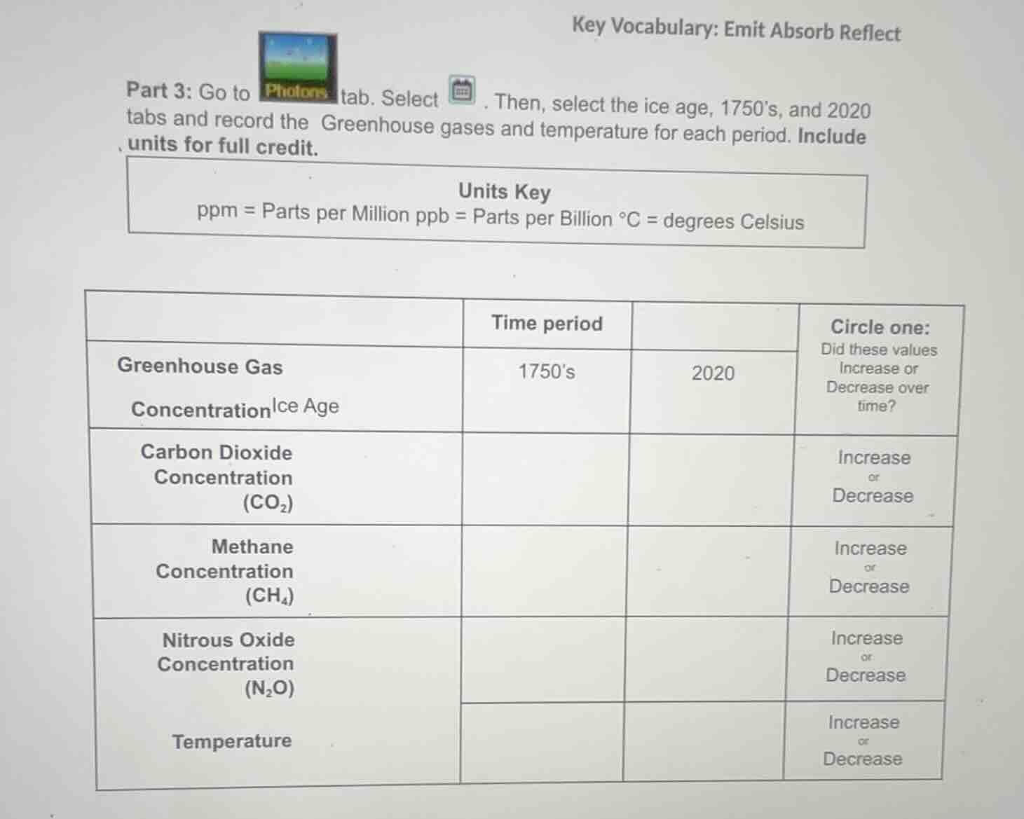key vocabulary: emit absorb reflect part 3: go to photons tab. select .…