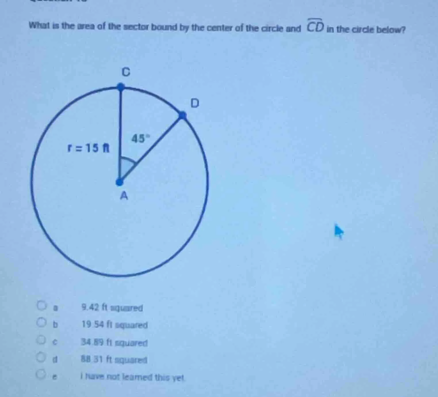 what is the area of the sector bound by the center of the circle and \\…
