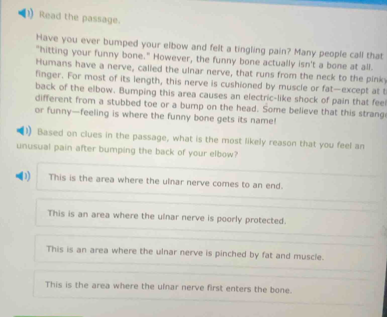 read the passage. have you ever bumped your elbow and felt a tingling p…