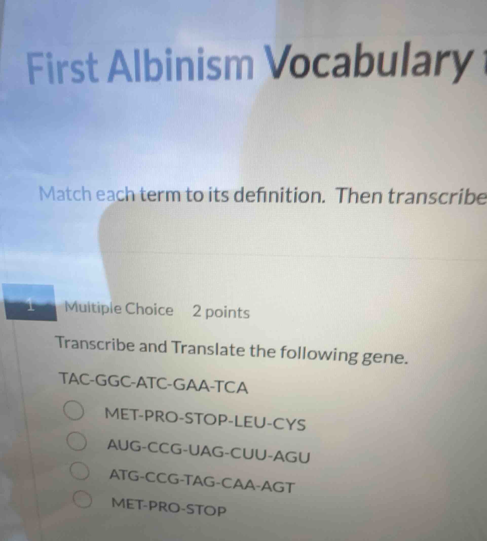 first albinism vocabulary match each term to its definition. then trans…