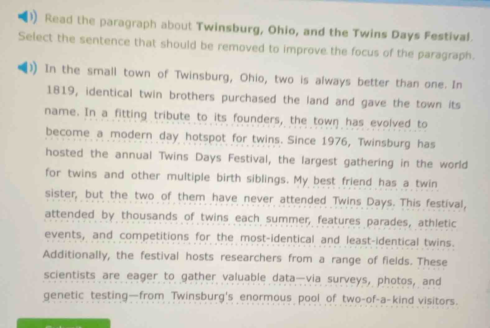 read the paragraph about twinsburg, ohio, and the twins days festival. …