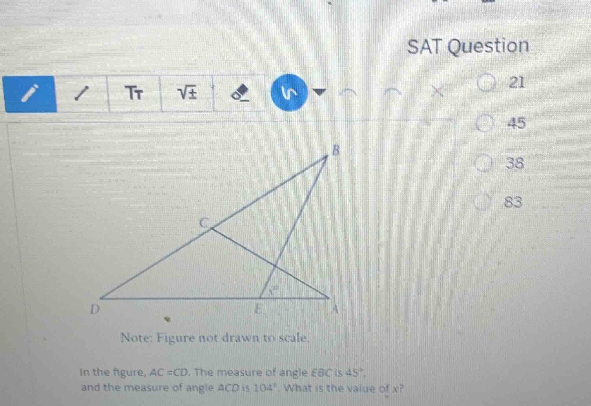sat question note: figure not drawn to scale. in the figure, ac = cd. t…