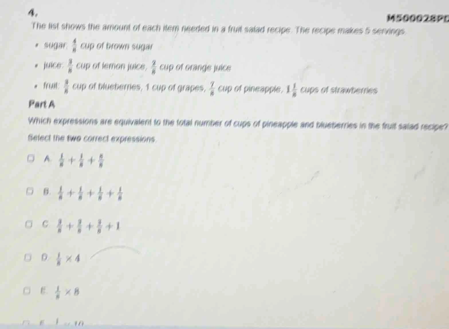 4. the list shows the amount of each item needed in a fruit salad recip…