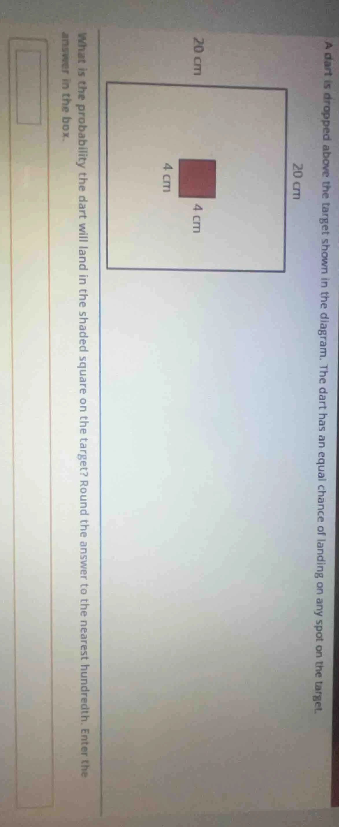 a dart is dropped above the target shown in the diagram. the dart has a…