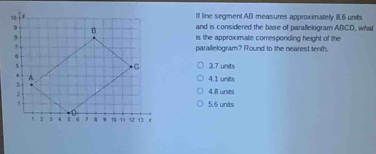if line segment ab measures approximately 8.6 units and is considered t…