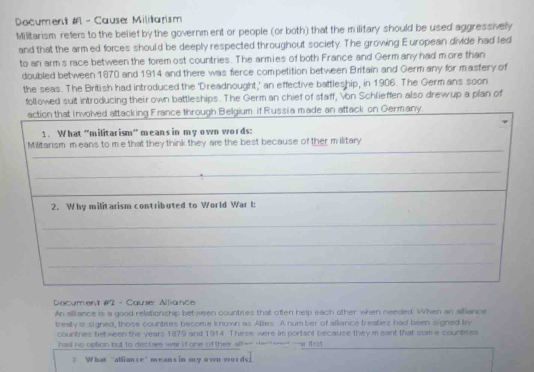 document #1 - cause: militarism militarism refers to the belief by the …