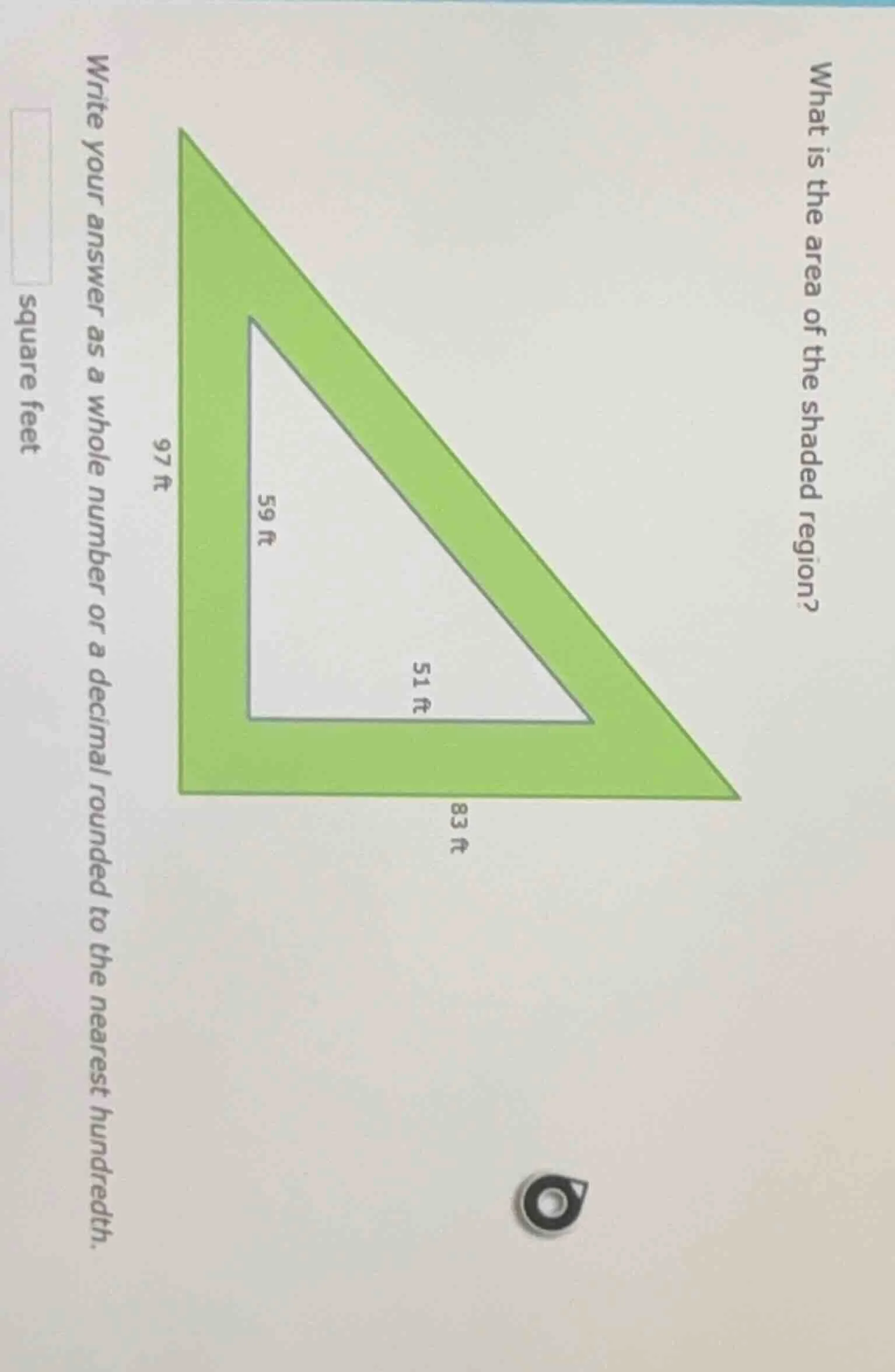 what is the area of the shaded region? write your answer as a whole num…