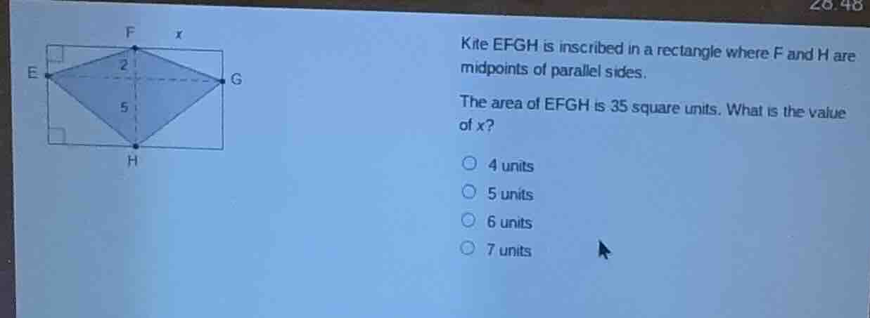 kite efgh is inscribed in a rectangle where f and h are midpoints of pa…