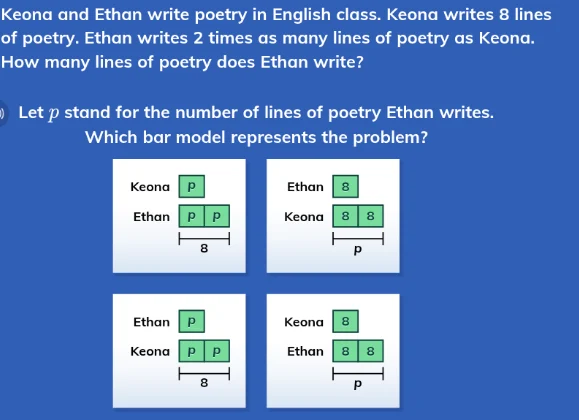 keona and ethan write poetry in english class. keona writes 8 lines of …
