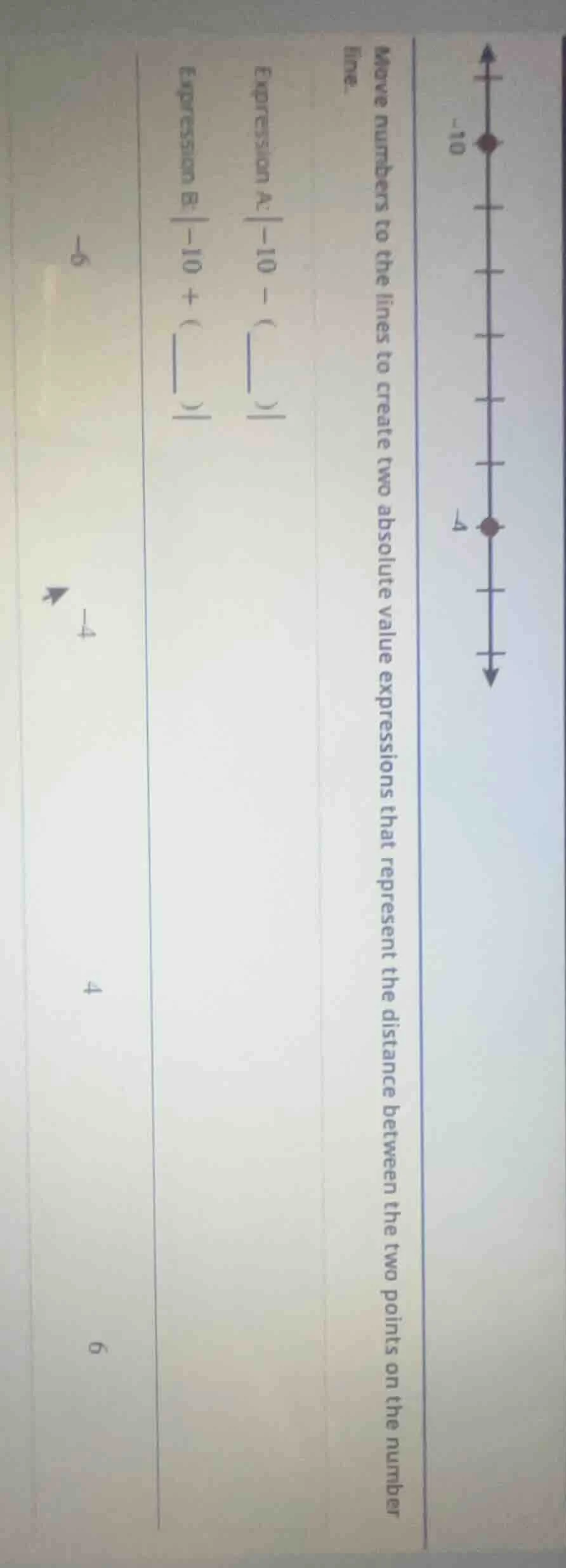 move numbers to the lines to create two absolute value expressions that…