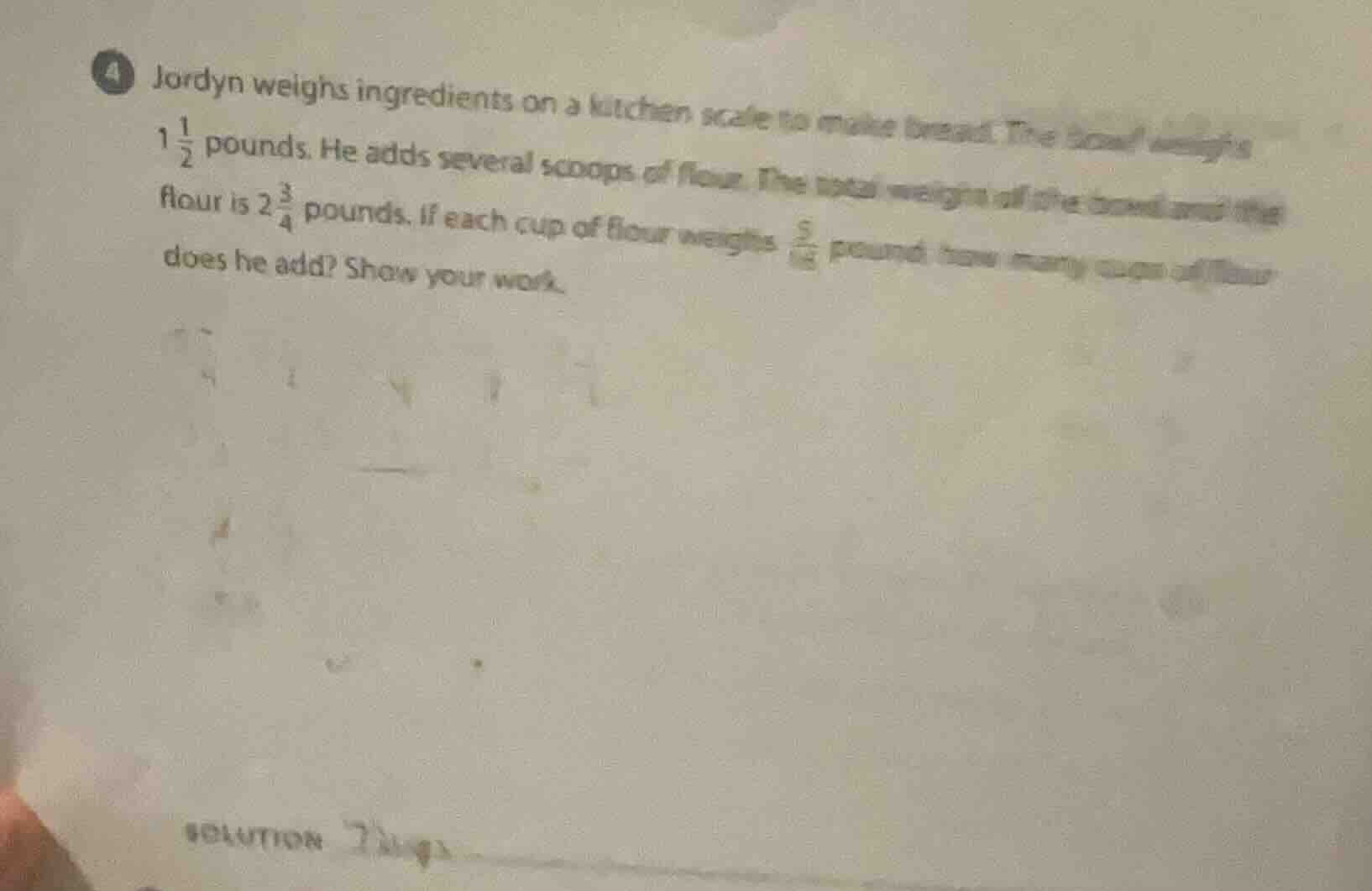 jordyn weighs ingredients on a kitchen scale to make bread. the bowl we…