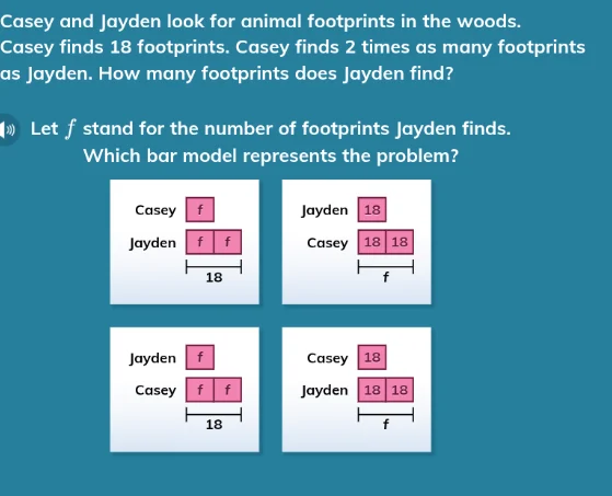 casey and jayden look for animal footprints in the woods. casey finds 1…