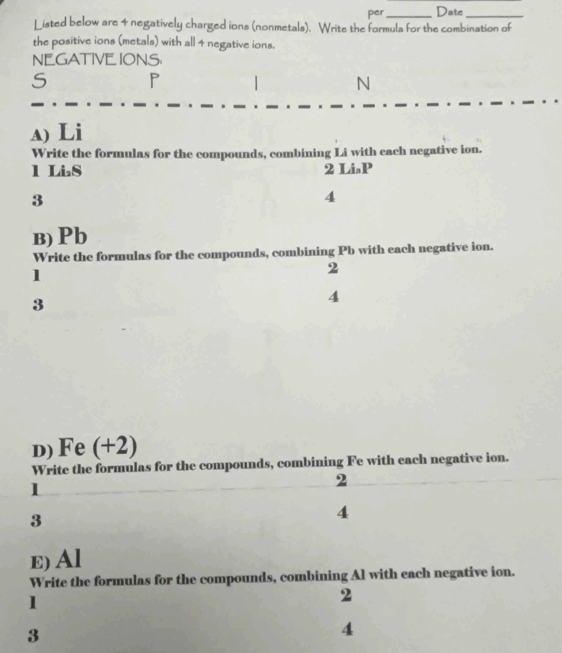 listed below are 4 negatively charged ions (nonmetals). write the formu…
