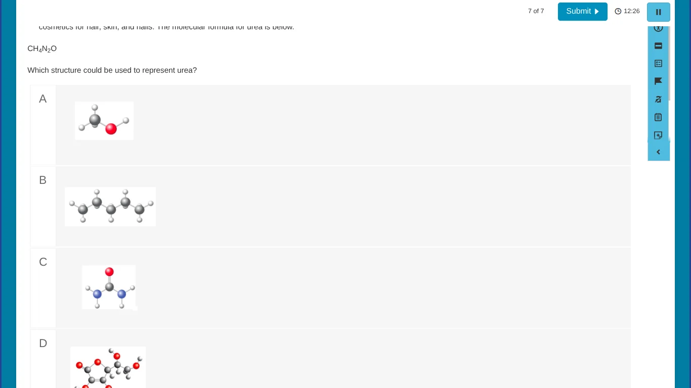 ch₄n₂o which structure could be used to represent urea? a image b image…