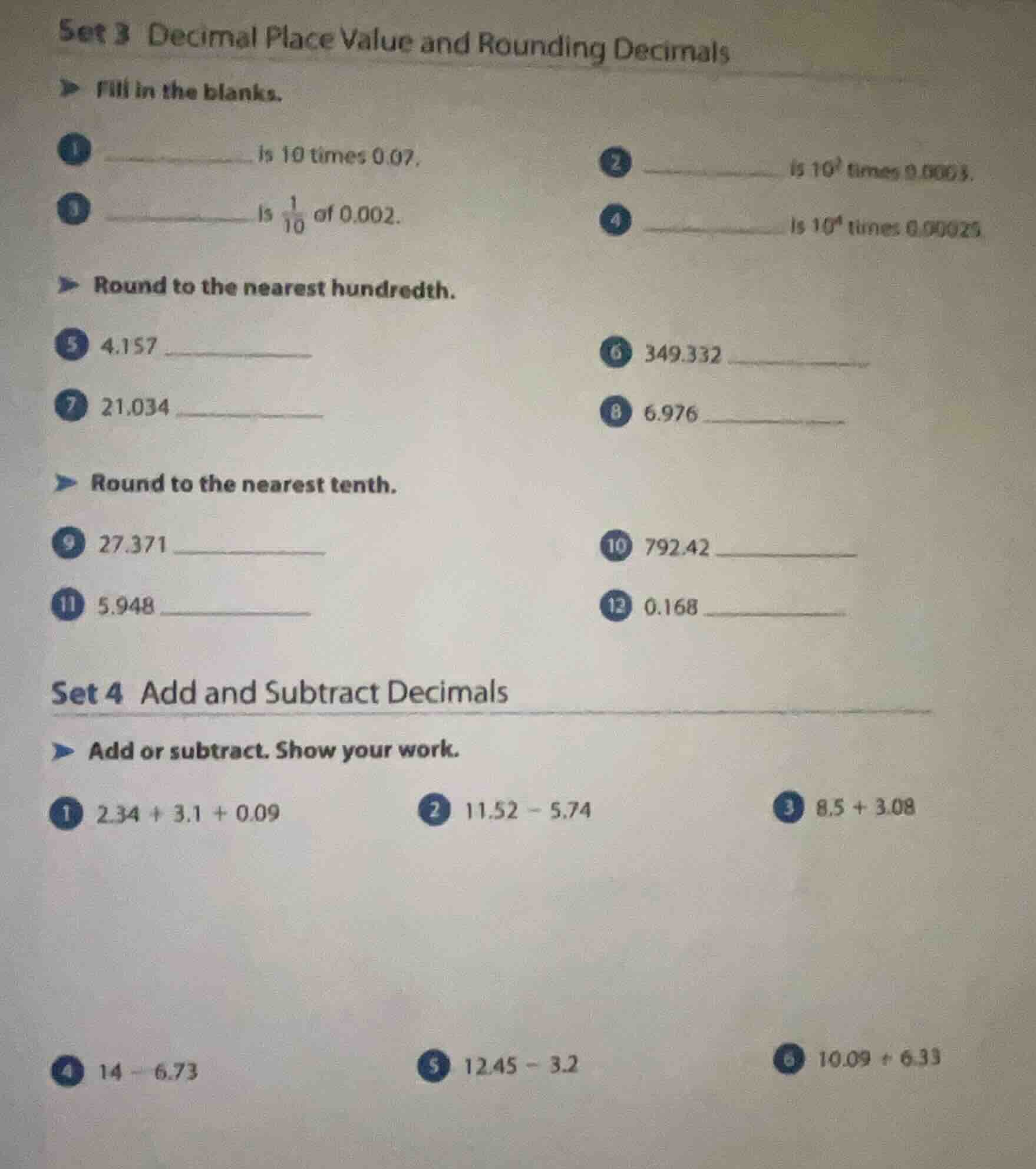 set 3 decimal place value and rounding decimals fill in the blanks. 1 i…