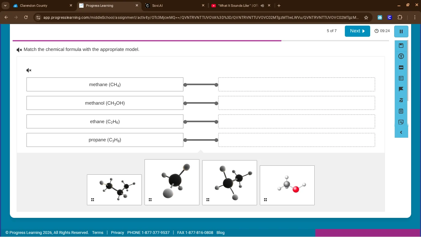 match the chemical formula with the appropriate model. methane (ch₄) me…