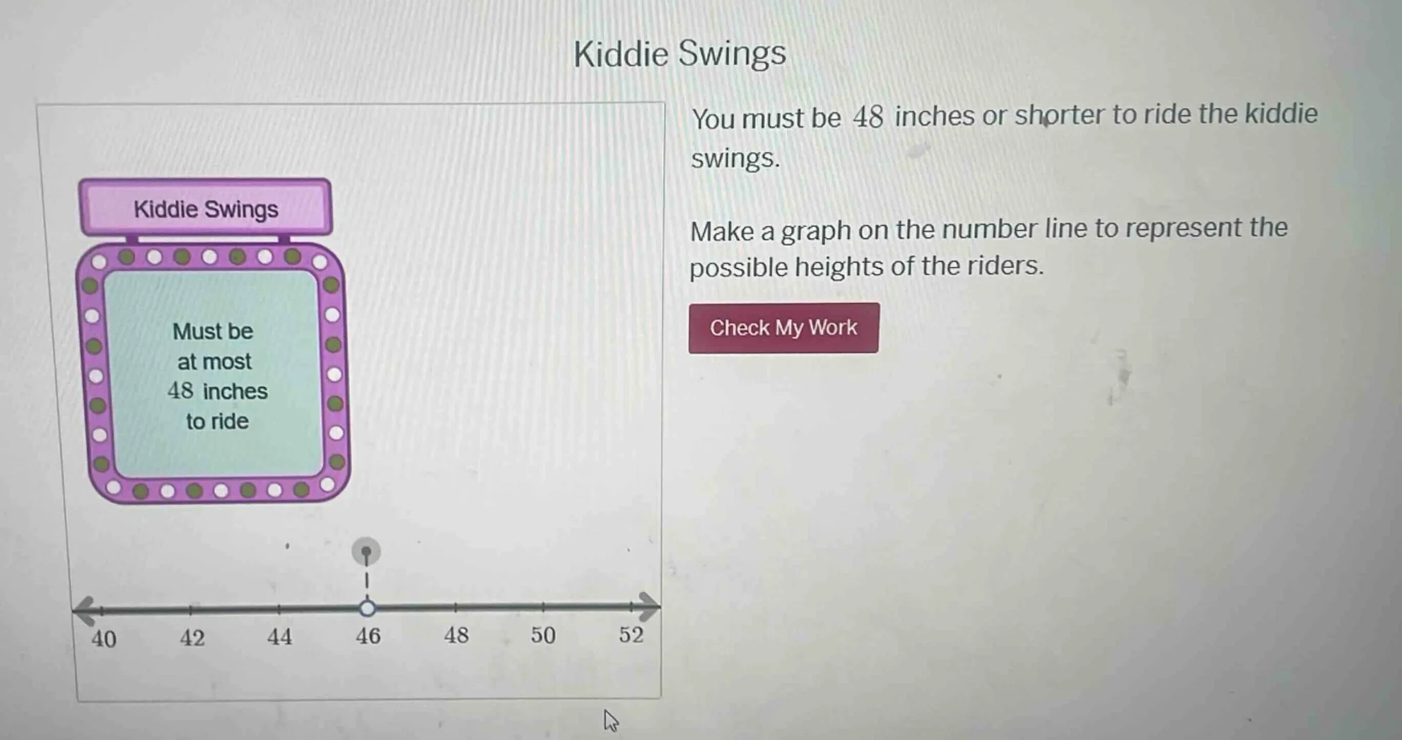 kiddie swings you must be 48 inches or shorter to ride the kiddie swing…