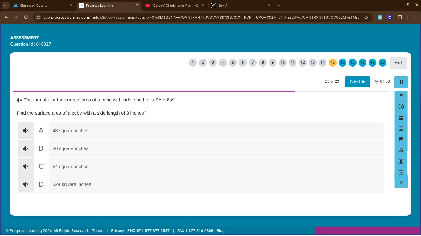 the formula for the surface area of a cube with side length ( s ) is ( …