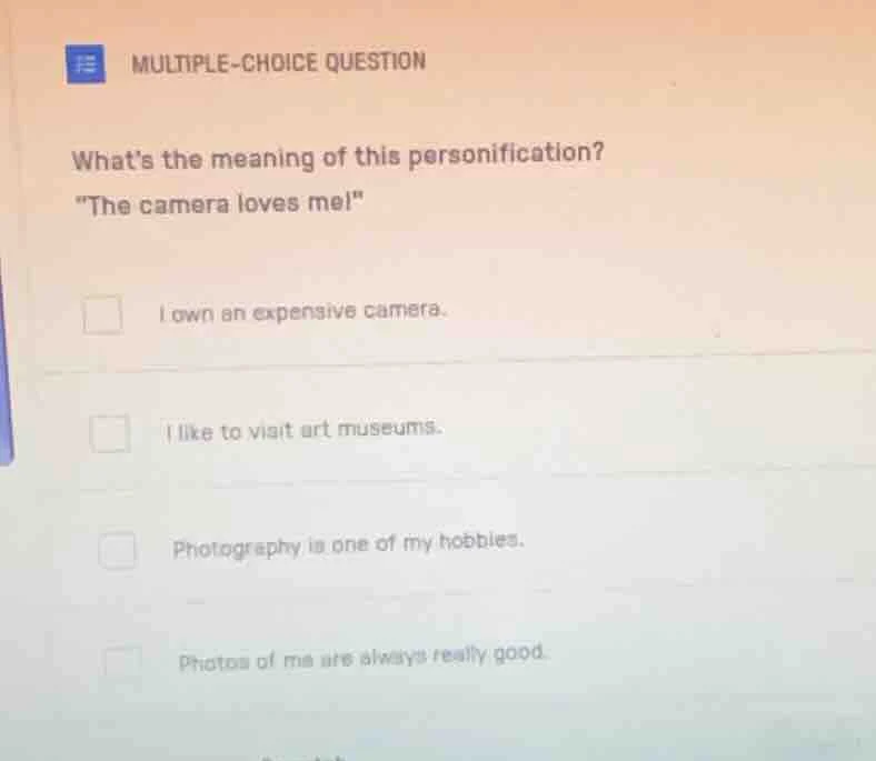 multiple-choice question whats the meaning of this personification? \th…