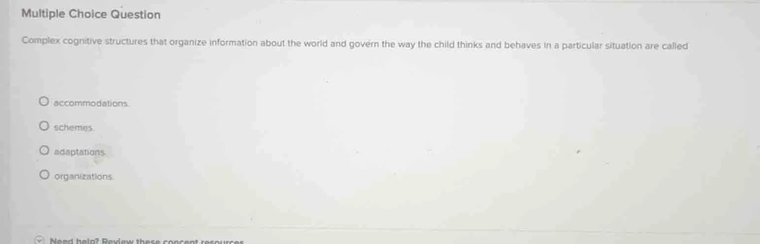 multiple choice question complex cognitive structures that organize inf…